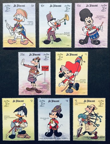 ST VINCENT STAMP WORLD LONDON '90 DISNEY STAMPS MNH BRITISH MILITARY UNIFORMS - Afbeelding 1 van 1