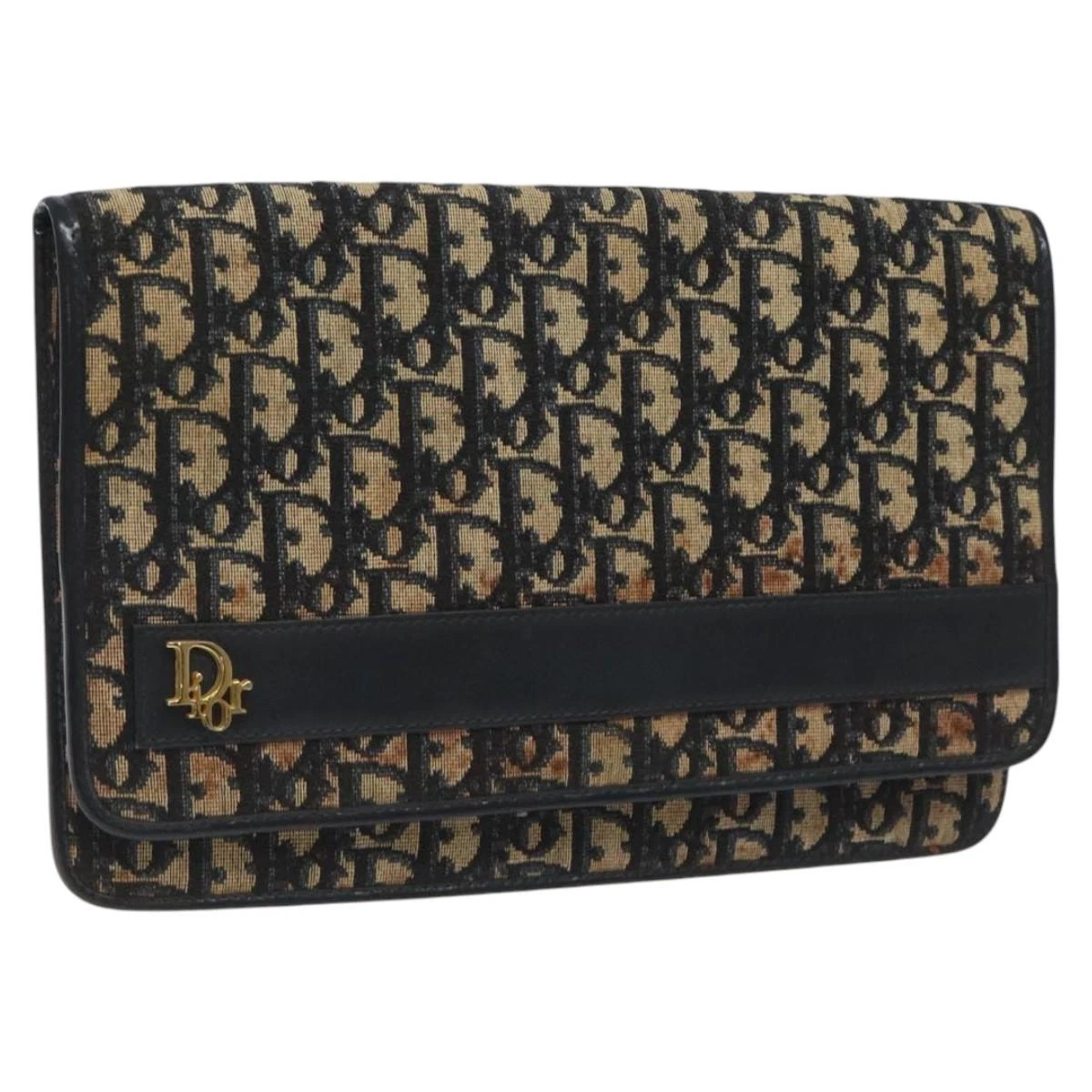 Sac pochette toile trotteur Christian Dior bleu marine or authentique EC976