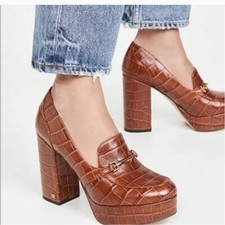 Sam Edelman Aretha Brown Leather platform Loafers Size 9