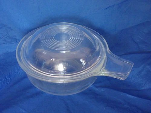 PYREX Stubby Handle Clear Glass Dish w/ Art Deco Lid Very Rare Corning 601-B VTG