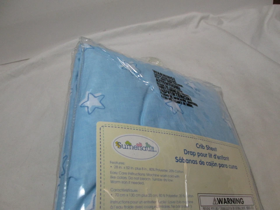 Nueva sábana ajustable para cuna Sumersault STARS - 28"x52"+8" ~ azul y blanco nueva en paquete Foto 4 de 4