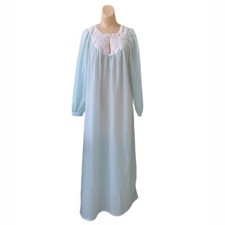 Komar Womens Vintage Nightgown Medium Long Embroidered Satin Quilted Yoke USA