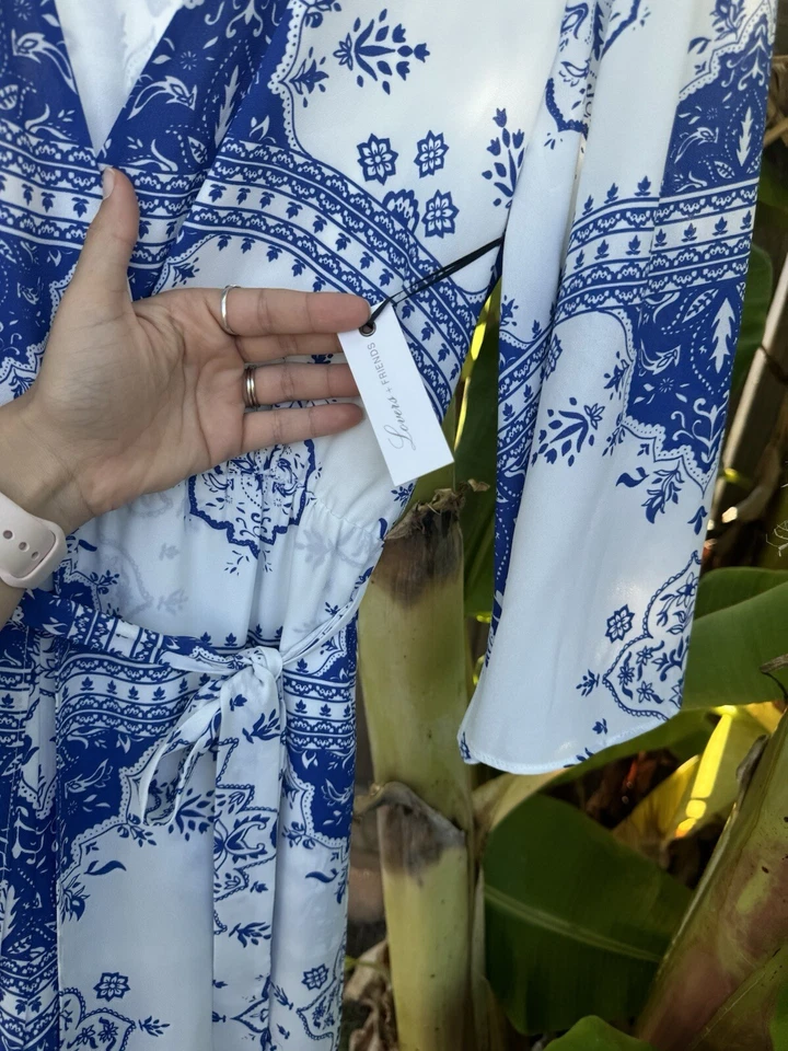 Vestido Ashton Lovers + Friends en templo mameluco para mujer nuevo con etiquetas azul blanco cachemira maxi Foto 4 de 4