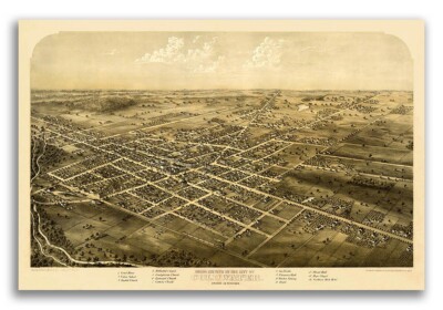 Coldwater Michigan 1868 Historic Panoramic Town Map - 16x24