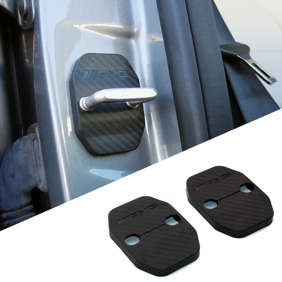 2X Carbon Fiber Texture Door Striker Cover Lock Buckle Cap For Mercedes-Benz AMG - Изображение 2 из 4