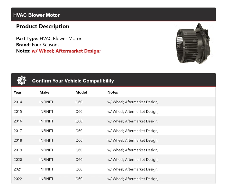 Motor soplador de climatización Infiniti Q60 2014-2022 4 estaciones 2015 2016 2017 2018 2019 Foto 2 de 4