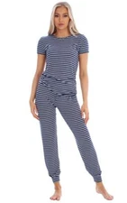 Ladies Soft Short Sleeve PJ'S Striped Stretch Pyjamas