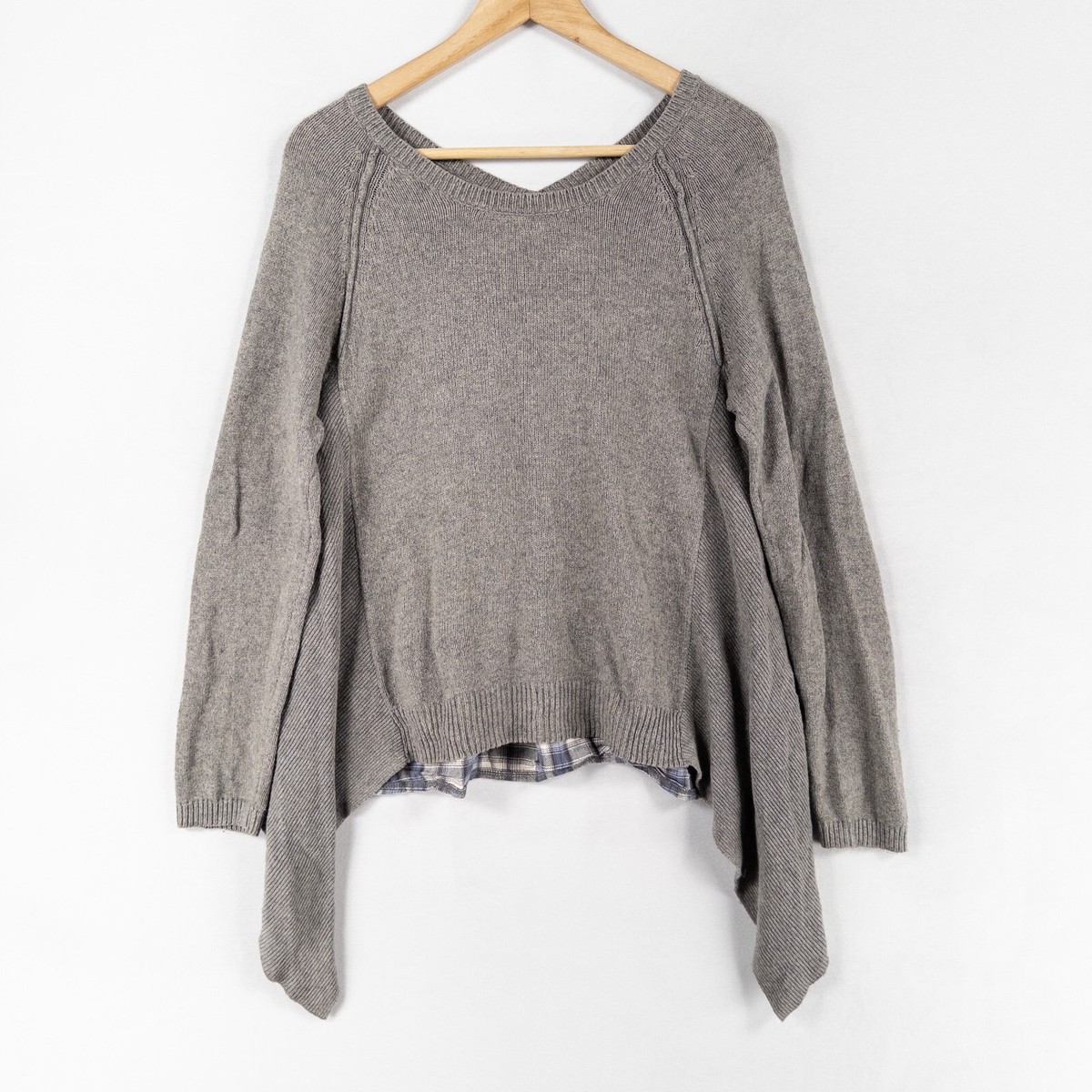 MOTH Anthropologie Sweater Small Octubre Gray Plaid Flannel Back