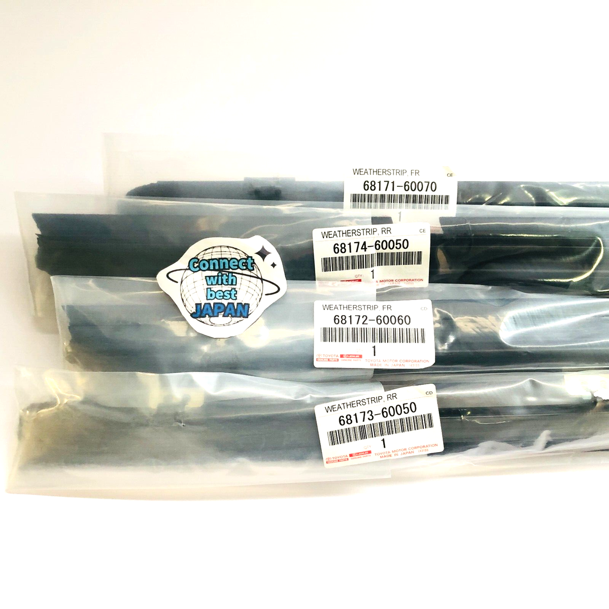 Toyota Genuine Weatherstrip Front + Rear Door Glass, Inner RH + LH