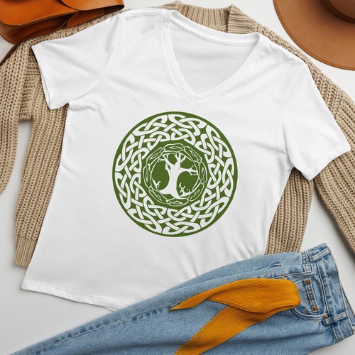 Celtic Tree Of Life Women’s Relaxed V-Neck T-Shirt, Nature Lover Top - Picture 10 of 10