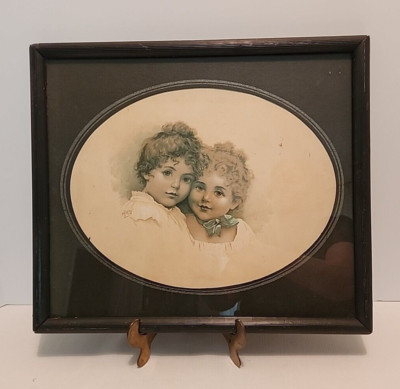 Vintage Sepia Studio Portrait Beautiful Young Sisters  Framed Dark Gray Matting 