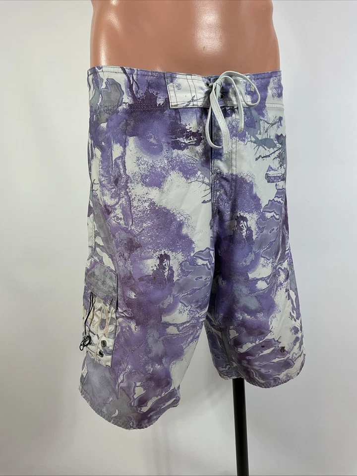 Bermuda de prancha enferrujada vintage anos 90 roxo líquido tronco de natação surf EUA X longa náilon - Imagem 3 de 4
