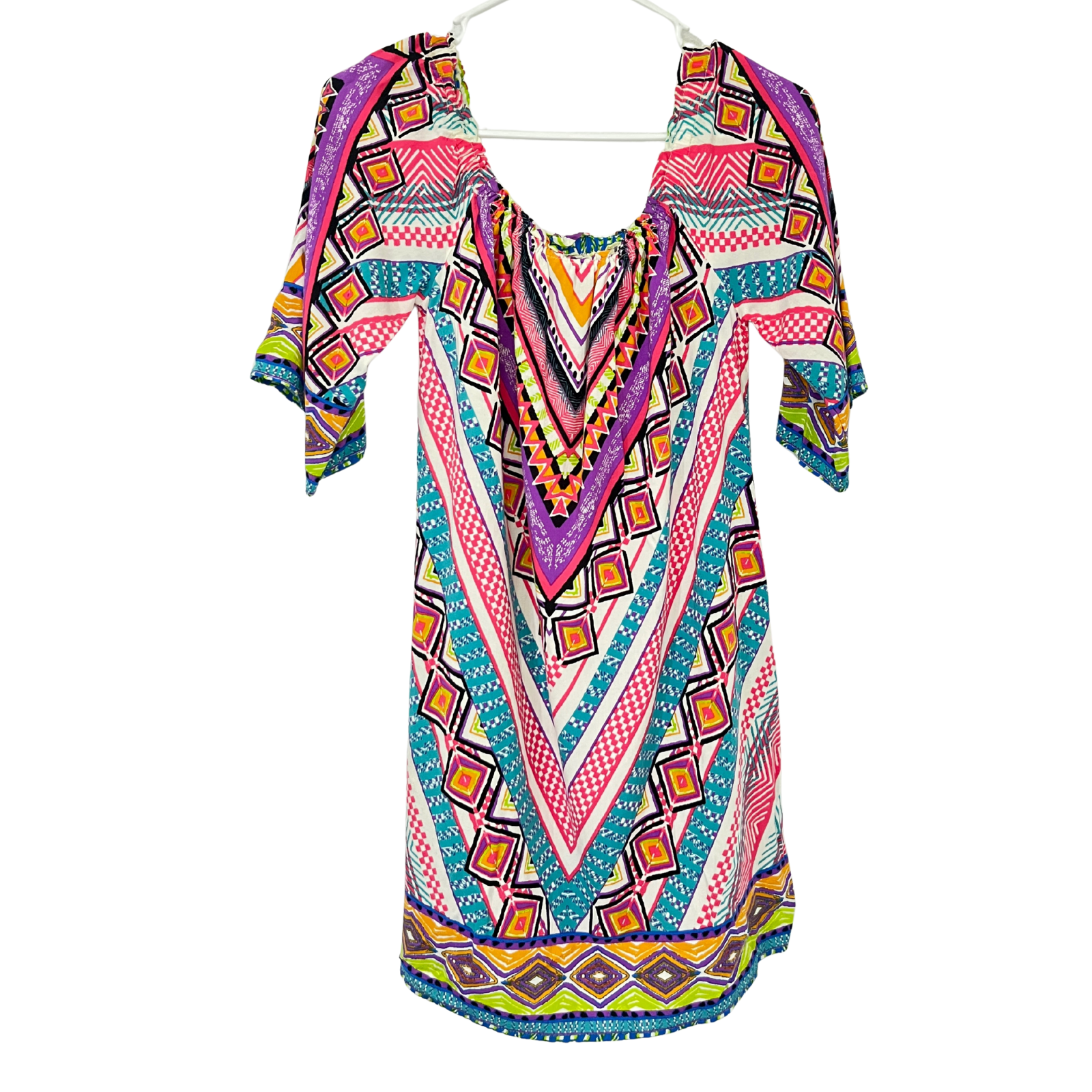 Flying Tomato Boho Festival Blouse M Multicolor Geometric Peasant Tunic Top