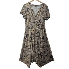 Tacera Womens Medium Paisley Faux Wrap Dress Boho Handkerchief