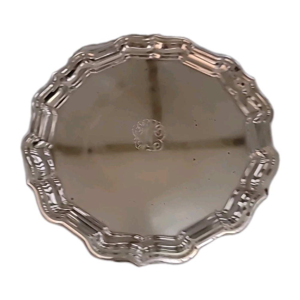Frank W Smith Sterling Silver 8" Salver Chippendale Tray #378 212 grams
