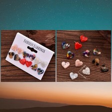 Multicolored Acrylic Heart Colorful Cute Post Earrings New 6 Pairs   