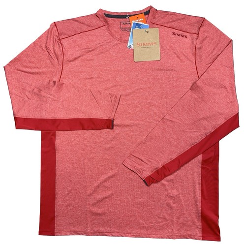 Simms SolarFlex Fishing Shirt Red Heather UPF 50+ Long Sleeve Men’s Large