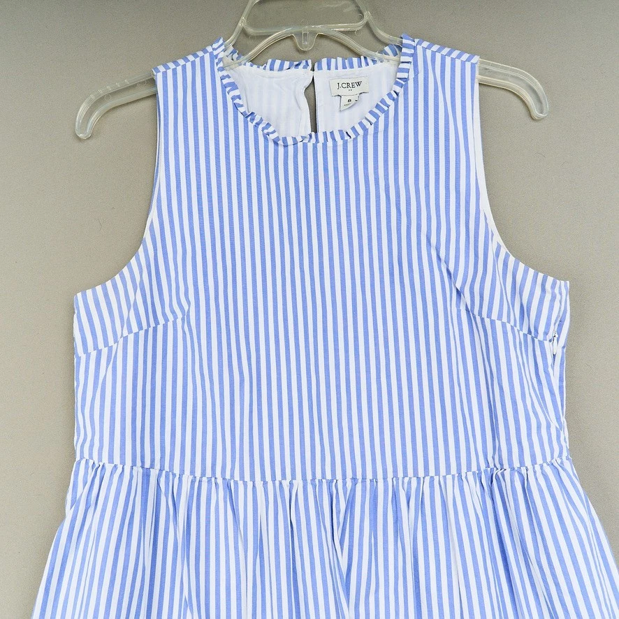 J Crew заводской женщин без рукавов ярусный Midi платье Sz 8 синий белый хлопок - Изображение 3 из 4
