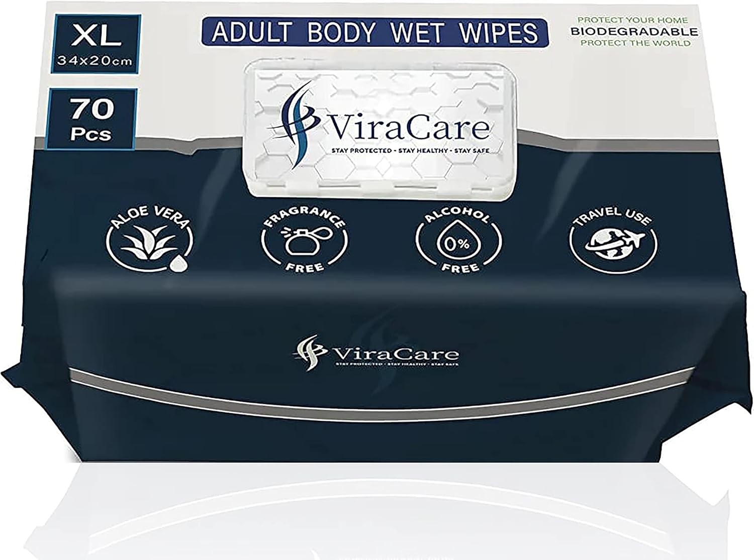 70 x Wet Wipes for Adults with Aloe Vera Biodegradable Body Wipe Extra Large