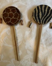 Vintage Hand Spun Monkey Drum Double Sided Instrument Lot Of 2