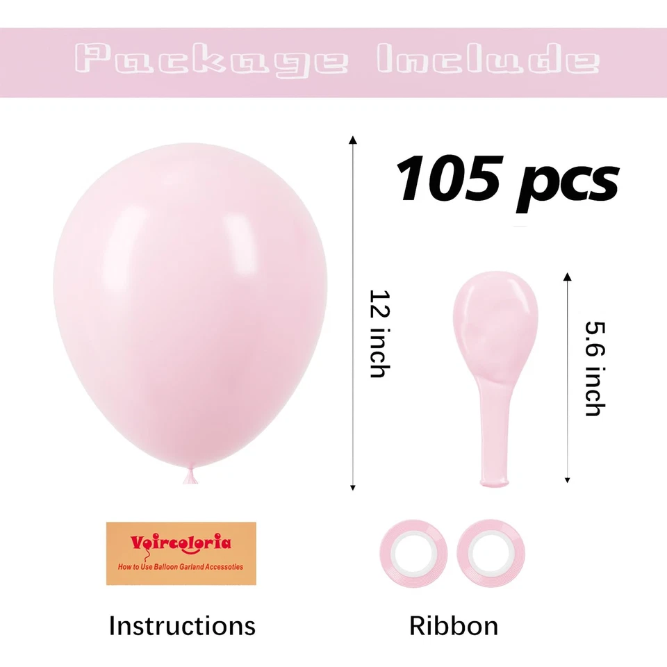 105 peças balões rosa claro 12 polegadas para aniversário, chá de bebê, decoração revelação de gênero - Imagem 2 de 4