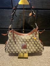 Dooney Bourke Monogram Shoulder Bag Brown, Zip Top, Pockets, Silver HW