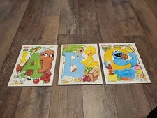 Vintage 1994 Playskool Sesame Street Wooden Puzzle Lot Of 3  Cookie Snuffle Bird