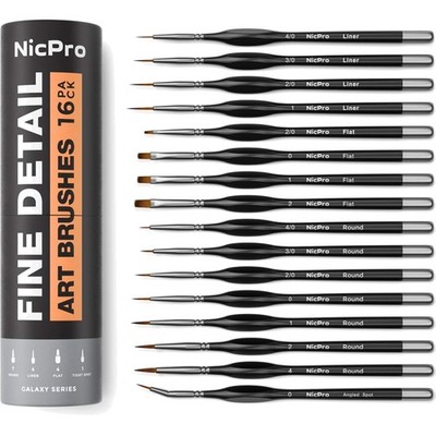 Vielseitiges 16er Pinselset für Acryl, Aquarell und Ölfarben - Nicpro Qualität