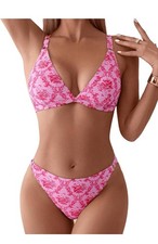 ZAFUL Women 2 Piece Floral Print Swimsuit Triangle String High Cut Bikini Set S