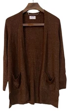 Old Navy Womens Brown Speckled Open Knit Cardigan Patch Pockets Granny Cozy XL