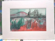 original art painting Abstract Landscape Acrylic Paper 6" x 9" Reflections Mts