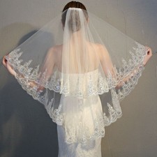 Bridal Veil Sequins Luxury Veil Appliques Lace Edge Long Wedding Veils with Comb
