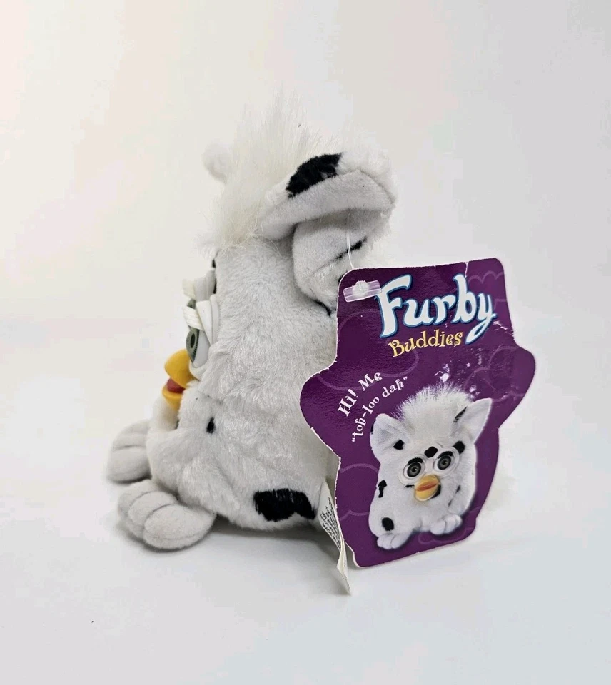复古 1999 年 Furby Buddies “Like Big” 白色黑色斑点毛绒玩具 - 全新带标签 — 第 3/4 张图片