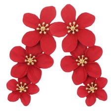 1 Pair Red Alloy Flower Ear Studs for Women Durable Decorative Accessories