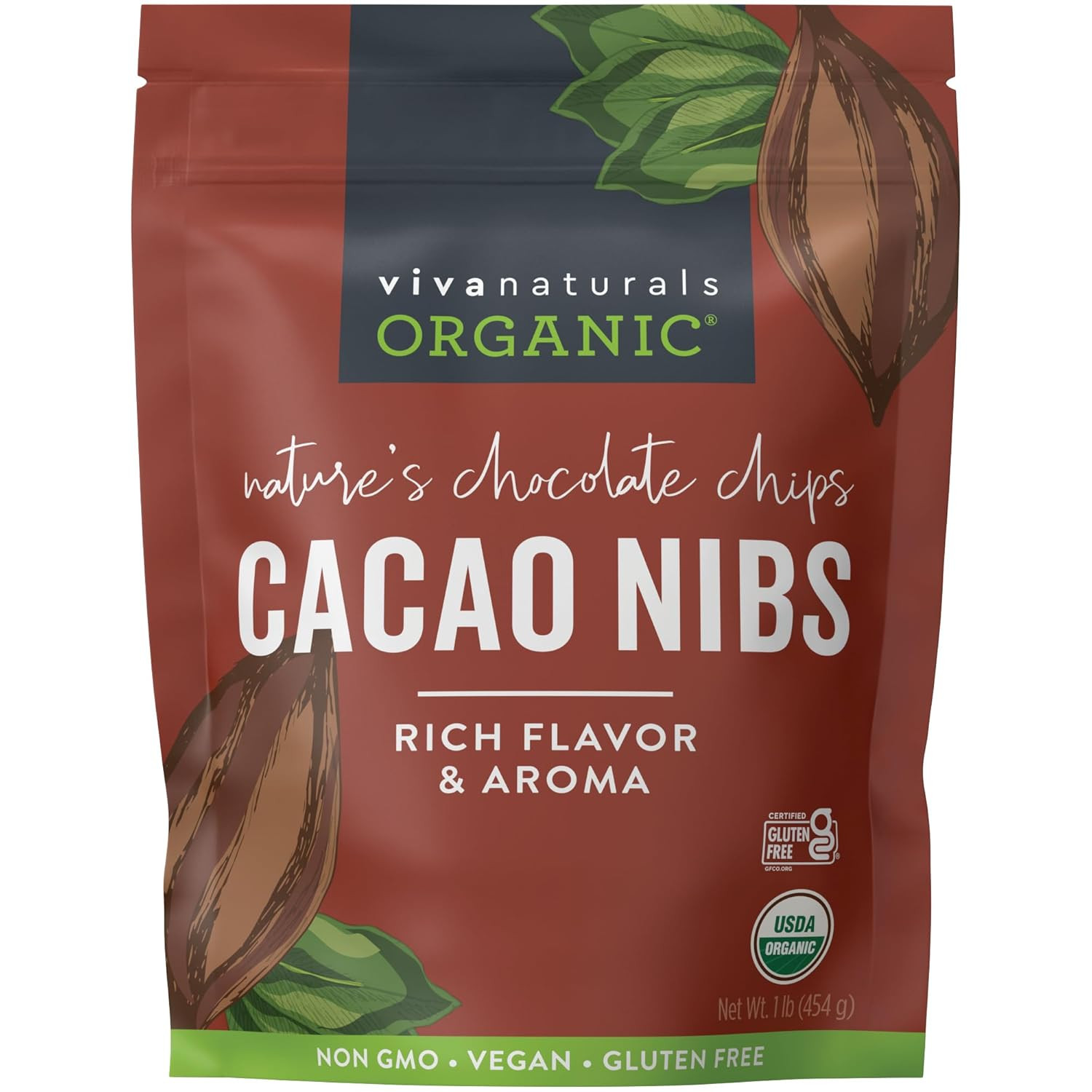 Plumillas de cacao orgánico Viva Naturals 450 g super alimento vegano y cetogénico ce