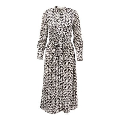 Mango MNG Schwarz Mix Geometrisches Muster Langarm Damen Midikleid