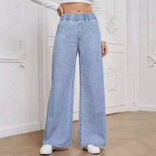 Women's high-waisted wide-leg jeans with elastic waistband