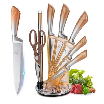 8 PCS Non Stick Stainless Steel Sharp Chef Knife Acrylic Block Set Silvery