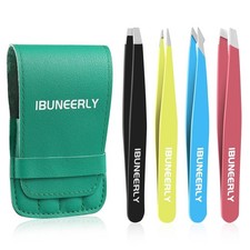 Precision Eyebrow Tweezers Set, 4 Stainless Steel Tools with Travel Case