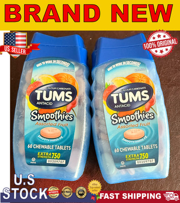 TUMS Smoothies Extra Strength Chewable Antacid 60 x 2 ct | 2 PACK | ex 04/2028