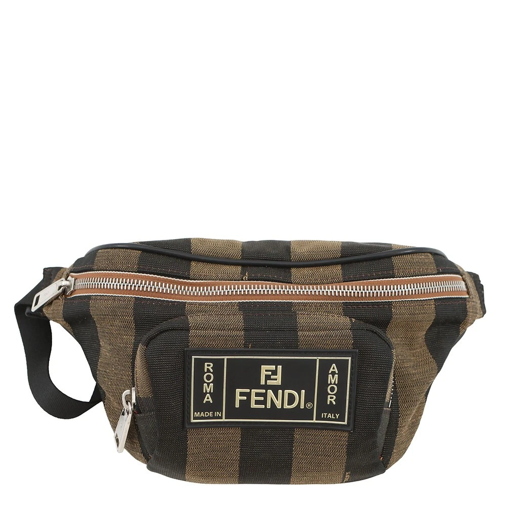 Fendi — FENDI Pecan Stripe Waist Bag Size Small Canvas/Leather Black/Brown 7VA446