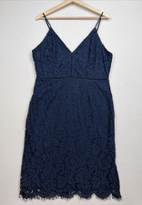 ASTR The Label Womens Lattice Inset Lace Cocktail Dress XL Navy Blue Knee Length