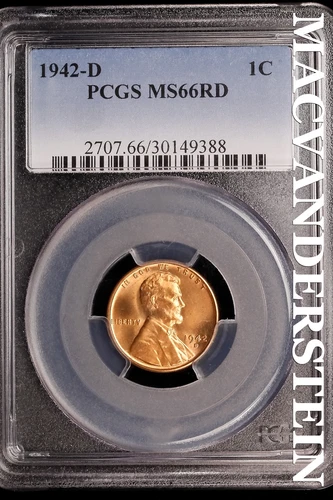1942-D Lincoln Wheat Cent-PCGS MS 66 Red Choice Gem BU No Reserve #SLK1006