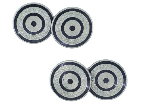 FANCY ART DECO MURAT FRANCE GEOMETRIC GUILLOCHE ENAMEL CUFFLINKS