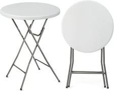 Table HDPE Matrial 32" Plastic with Bar Metal round Folding Height, Gray VINGLI