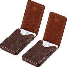 2Pc Business Card Holder PU Leather Case Pocket Wallet Magnetic Closure Coffee