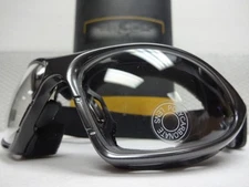 PADDED Biker MOTORCYCLE RIDING GLASSES GOGGLES With Strap Gray Frame Clear Lens