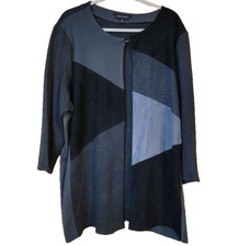 Ming Wang Long Jacket Open Front Gray Black L...