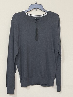 Tahari Men’s Dark Grey Round Neck Long Sleeve Lightweight Pullover Sweater  s M