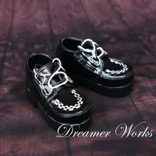 PUNK PU Leather Shoes Racing Check Thick Sole for 1/4 1/3 BJD Doll Solid Black